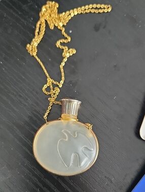 Nina Ricci Gold-Tone Pendant Necklace with Frosted Glass Dove Motif